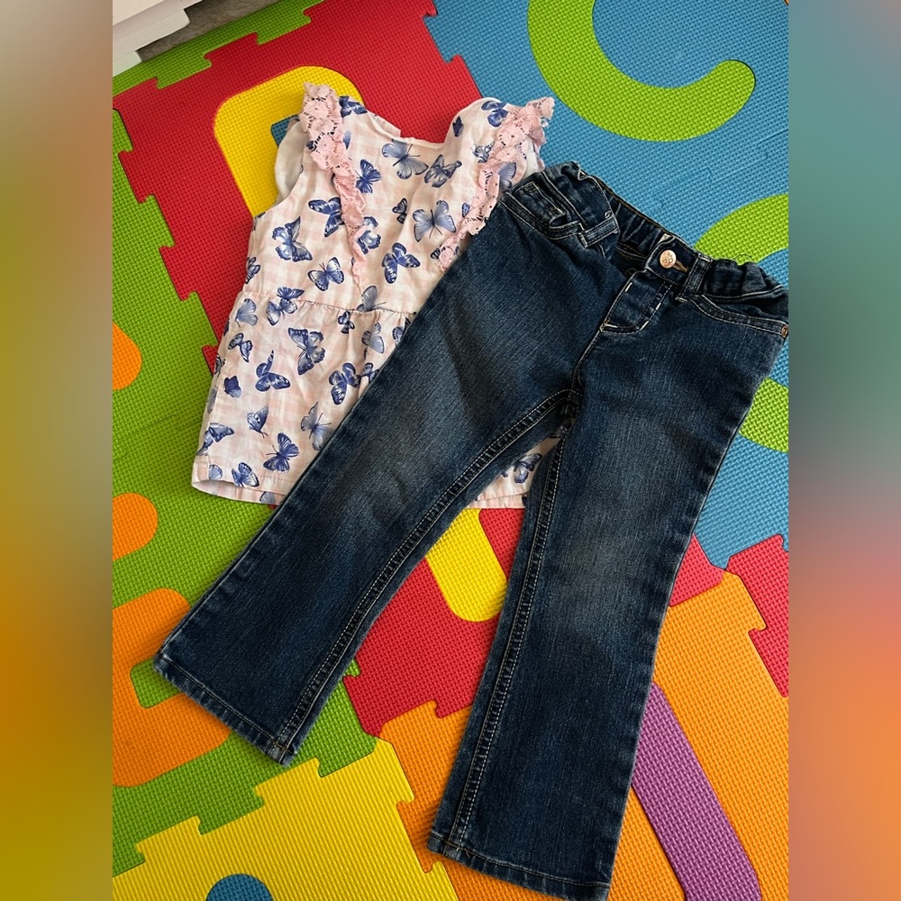 Girls jeans with butterfly top